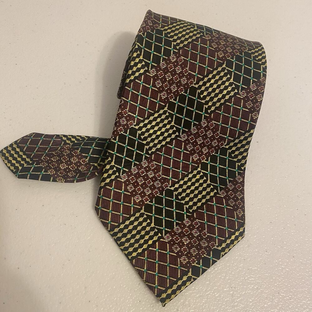 Vintage Sidae Fashion Men Silk Necktie Burgundy Gold Geometric Luxury Tie Preppy
